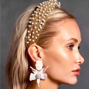 Lele Sadoughi Faux  Leather Pearl Knotted Headband in Gingerbread